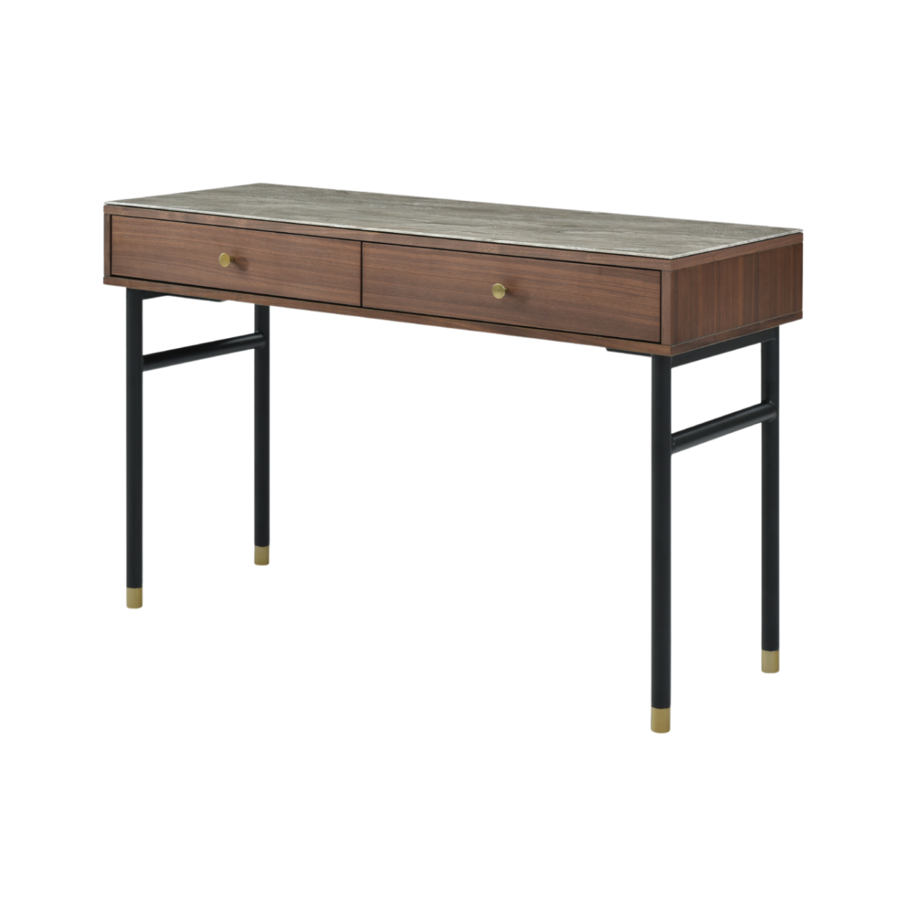 Willow Walnut Brown Wood & Grey Marble Desk
